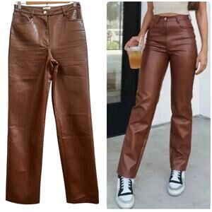 Aritzia Wilfred Melina Cognac Brown Size 4 Vegan Leather Straight Leg Pant